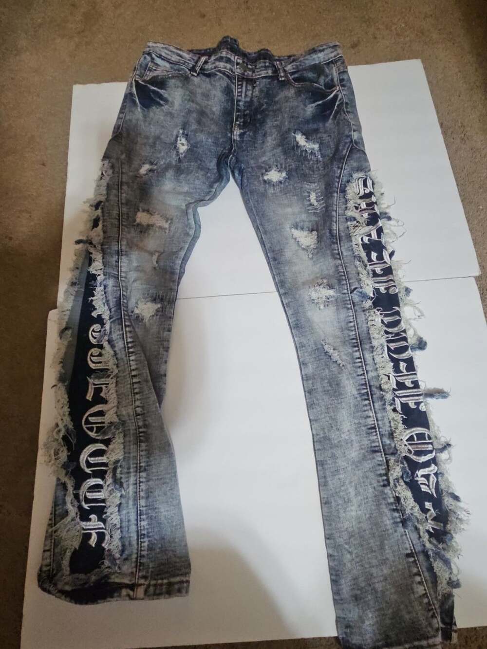 Watson Distressed Side Panel Jeans Acid Wash Blue
